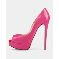Women's Hot Pink Patent Peep Toe Stiletto Heels with Platform – Sexy High Heels for Nightlife Parties and Clubbing Events