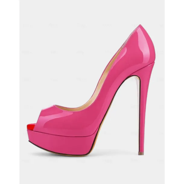 Women's Hot Pink Patent Peep Toe Stiletto Heels with Platform – Sexy High Heels for Nightlife Parties and Clubbing Events
