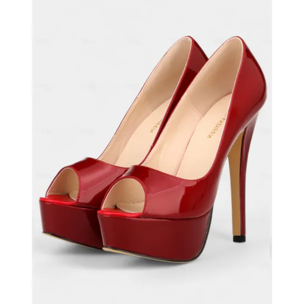 Women's Hot Pink Patent Peep Toe Stiletto Heels with Platform – Sexy High Heels for Nightlife Parties and Clubbing Events
