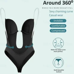 Women's Invishaper-Plunge Backless Bra Shaper Bra Bodysuits Seamless ThongWomen's Deep V-Neck Clear Strap for Parties Dresses