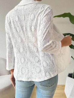 Women's Jacket Dailywear Lace Solid Color Windproof Vintage Regular Fit Outerwear Long Sleeve Spring White S