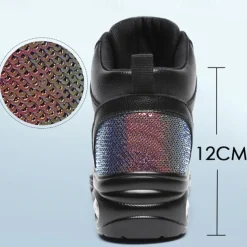 Women's Jazz Shoes Dance Sneakers Line Dance Performance Training Party Leatherette Loafers Softer Professional Split Sole Thick Heel Round Toe Lace-up Teenager Adults' Black / Gold White / Silver