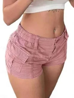 Women's Jeans Cargo Shorts Chinos Fashion Streetwear Short High Waist Plain Pocket Comfy Soft Comfortable Micro-elastic Outdoor Vacation Street Black Pink Green Gray Summer Slim Fit