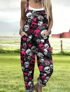 Women's Jumpsuit Active Graphic Sleeveless Sleeveless Wide Leg Pocket Buttons Vacation Street Loose Fit Black Red Navy Blue Summer