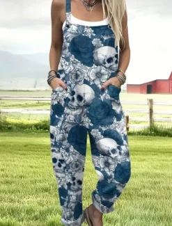 Women's Jumpsuit Active Graphic Sleeveless Sleeveless Wide Leg Pocket Buttons Vacation Street Loose Fit Black Red Navy Blue Summer