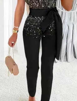 Women's Jumpsuit Print Gradient One Shoulder Streetwear Wedding Party Disco Regular Fit Short Sleeve Gold S M L Summer