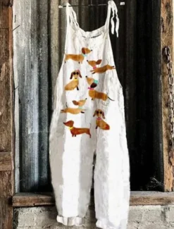 Women's Jumpsuit Vacation Vintage Ethnic Style Full Length Mid Waist Animal Fish Breathability Lightweight Soft Inelastic Causal Casual Daily White Blue Khaki Beige Summer Spring