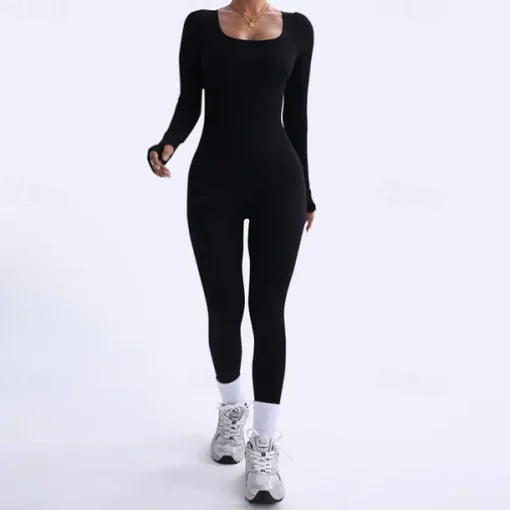 Women's Jumpsuit Workout Jumpsuit Onesie Basic Solid Color Bodysuit Romper Black Blue Yoga Fitness Gym Workout Breathable Soft Long Sleeve Sport Activewear Stretchy Slim