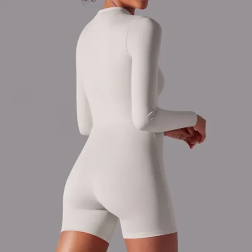 Women's Jumpsuit Workout Jumpsuit Onesie Zipper Solid Color Bodysuit Romper Black White Yoga Fitness Gym Workout High Waist Breathable Soft Long Sleeve Sport Activewear Micro-elastic Slim