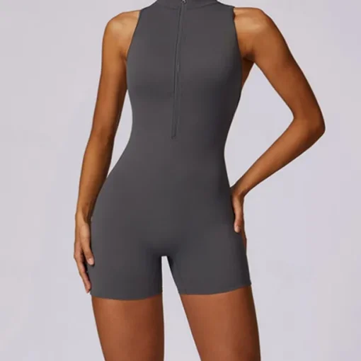Women's Jumpsuit Workout Jumpsuit Onesie Zipper Solid Color Bodysuit Romper Black Fuchsia Yoga Fitness Gym Workout High Waist Breathable Soft Sleeveless Sport Activewear Micro-elastic Slim
