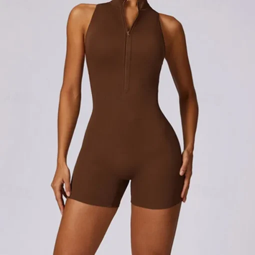 Women's Jumpsuit Workout Jumpsuit Onesie Zipper Solid Color Bodysuit Romper Black Fuchsia Yoga Fitness Gym Workout High Waist Breathable Soft Sleeveless Sport Activewear Micro-elastic Slim