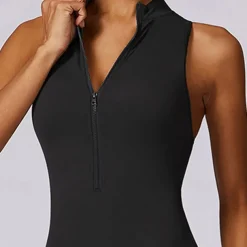 Women's Jumpsuit Workout Jumpsuit Onesie Zipper Solid Color Bodysuit Romper Black Fuchsia Yoga Fitness Gym Workout High Waist Breathable Soft Sleeveless Sport Activewear Micro-elastic Slim