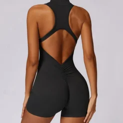 Women's Jumpsuit Workout Jumpsuit Onesie Zipper Solid Color Bodysuit Romper Black Fuchsia Yoga Fitness Gym Workout High Waist Breathable Soft Sleeveless Sport Activewear Micro-elastic Slim
