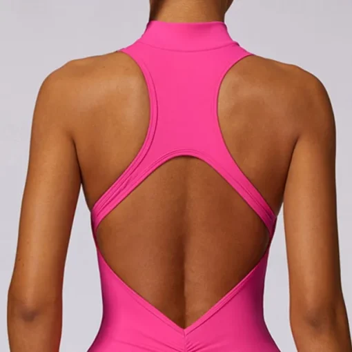 Women's Jumpsuit Workout Jumpsuit Onesie Zipper Solid Color Bodysuit Romper Black Fuchsia Yoga Fitness Gym Workout High Waist Breathable Soft Sleeveless Sport Activewear Micro-elastic Slim