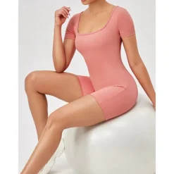 Women's Jumpsuit Workout Jumpsuit Onesie Solid Color Bodysuit Romper rice white Black Yoga Fitness Gym Workout High Waist Breathable Soft Short Sleeve Sport Activewear Micro-elastic Slim