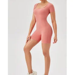 Women's Jumpsuit Workout Jumpsuit Onesie Solid Color Bodysuit Romper rice white Black Yoga Fitness Gym Workout High Waist Breathable Soft Short Sleeve Sport Activewear Micro-elastic Slim