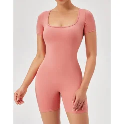 Women's Jumpsuit Workout Jumpsuit Onesie Solid Color Bodysuit Romper rice white Black Yoga Fitness Gym Workout High Waist Breathable Soft Short Sleeve Sport Activewear Micro-elastic Slim