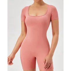 Women's Jumpsuit Workout Jumpsuit Onesie Solid Color Bodysuit Romper rice white Black Yoga Fitness Gym Workout High Waist Breathable Soft Short Sleeve Sport Activewear Micro-elastic Slim