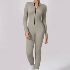 Women's Jumpsuit Workout Jumpsuit Onesie Zipper Solid Color Bodysuit Romper Silver Black Yoga Fitness Gym Workout Breathable Soft Long Sleeve Sport Activewear Micro-elastic Slim