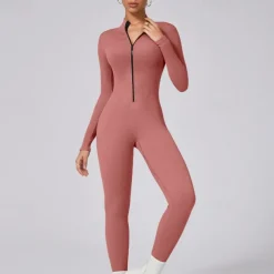 Women's Jumpsuit Workout Jumpsuit Onesie Zipper Solid Color Bodysuit Romper Silver Black Yoga Fitness Gym Workout Breathable Soft Long Sleeve Sport Activewear Micro-elastic Slim