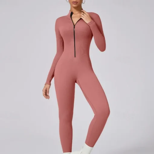 Women's Jumpsuit Workout Jumpsuit Onesie Zipper Solid Color Bodysuit Romper Silver Black Yoga Fitness Gym Workout Breathable Soft Long Sleeve Sport Activewear Micro-elastic Slim