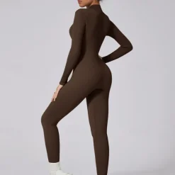 Women's Jumpsuit Workout Jumpsuit Onesie Zipper Solid Color Bodysuit Romper Silver Black Yoga Fitness Gym Workout Breathable Soft Long Sleeve Sport Activewear Micro-elastic Slim
