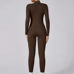 Women's Jumpsuit Workout Jumpsuit Onesie Zipper Solid Color Bodysuit Romper Silver Black Yoga Fitness Gym Workout Breathable Soft Long Sleeve Sport Activewear Micro-elastic Slim