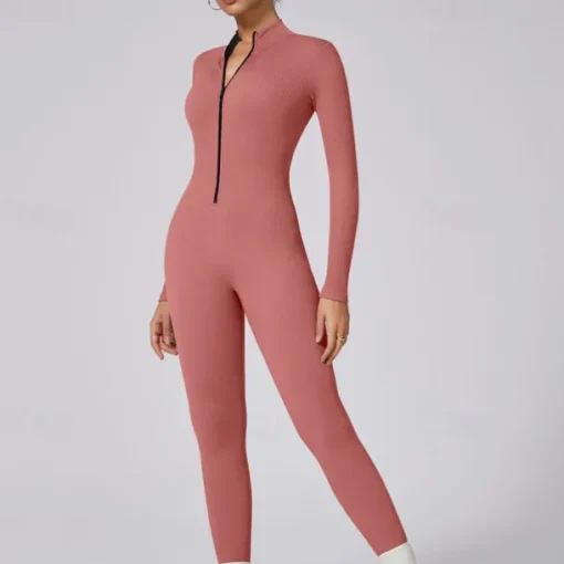 Women's Jumpsuit Workout Jumpsuit Onesie Zipper Solid Color Bodysuit Romper Silver Black Yoga Fitness Gym Workout Breathable Soft Long Sleeve Sport Activewear Micro-elastic Slim
