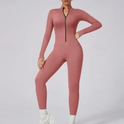 Women's Jumpsuit Workout Jumpsuit Onesie Zipper Solid Color Bodysuit Romper Silver Black Yoga Fitness Gym Workout Breathable Soft Long Sleeve Sport Activewear Micro-elastic Slim