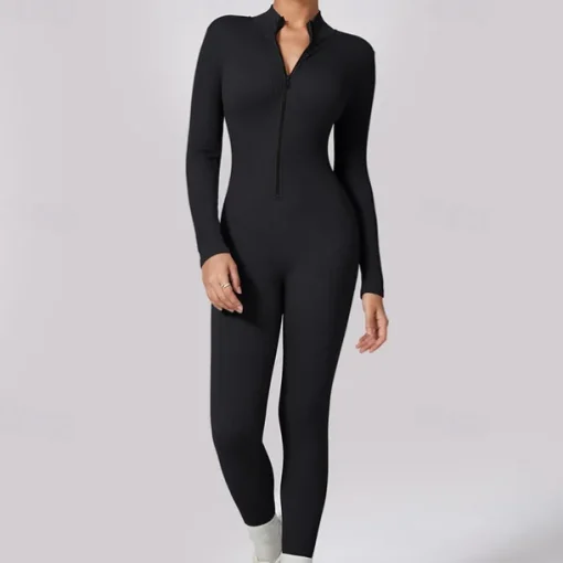 Women's Jumpsuit Workout Jumpsuit Onesie Zipper Solid Color Bodysuit Romper Silver Black Yoga Fitness Gym Workout Breathable Soft Long Sleeve Sport Activewear Micro-elastic Slim