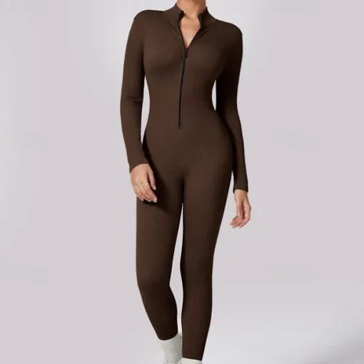 Women's Jumpsuit Workout Jumpsuit Onesie Zipper Solid Color Bodysuit Romper Silver Black Yoga Fitness Gym Workout Breathable Soft Long Sleeve Sport Activewear Micro-elastic Slim
