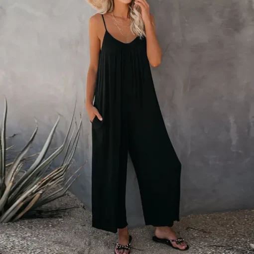 Women's Jumpsuits Casual Summer Basic Daily Wide Leg Navy Blue Overall Solid Color