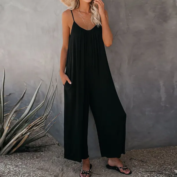 Women's Jumpsuits Casual Summer Basic Daily Wide Leg Navy Blue Overall Solid Color