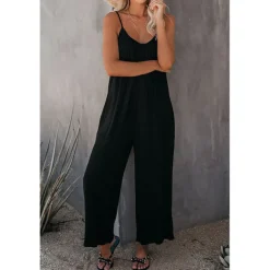 Women's Jumpsuits Casual Summer Basic Daily Wide Leg Navy Blue Overall Solid Color