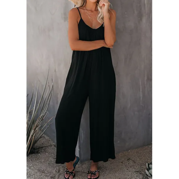 Women's Jumpsuits Casual Summer Basic Daily Wide Leg Navy Blue Overall Solid Color