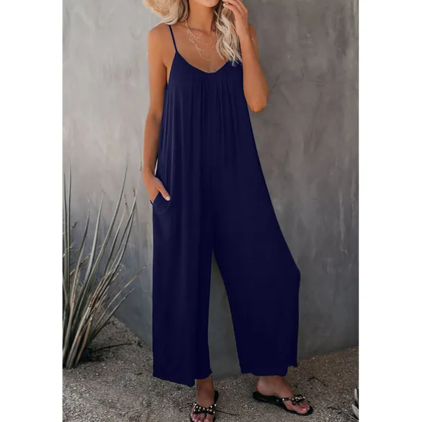 Women's Jumpsuits Casual Summer Basic Daily Wide Leg Navy Blue Overall Solid Color