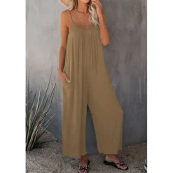 Women's Jumpsuits Casual Summer Basic Daily Wide Leg Navy Blue Overall Solid Color