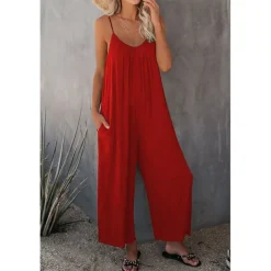 Women's Jumpsuits Casual Summer Basic Daily Wide Leg Navy Blue Overall Solid Color