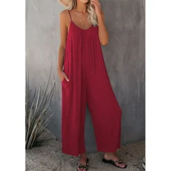 Women's Jumpsuits Casual Summer Basic Daily Wide Leg Navy Blue Overall Solid Color