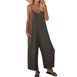 Women's Jumpsuits Casual Summer Basic Daily Wide Leg Navy Blue Overall Solid Color