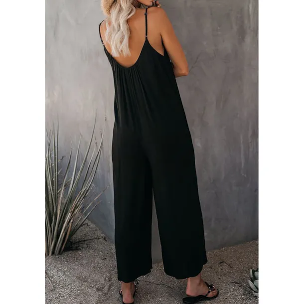 Women's Jumpsuits Casual Summer Basic Daily Wide Leg Navy Blue Overall Solid Color