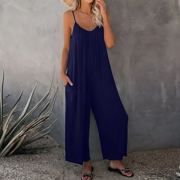 Women's Jumpsuits Casual Summer Basic Daily Wide Leg Navy Blue Overall Solid Color