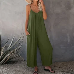 Women's Jumpsuits Casual Summer Basic Daily Wide Leg Navy Blue Overall Solid Color