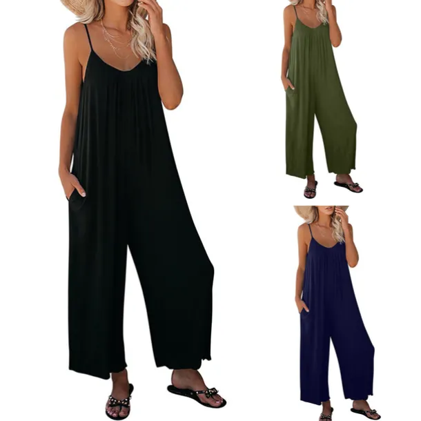 Women's Jumpsuits Casual Summer Basic Daily Wide Leg Navy Blue Overall Solid Color