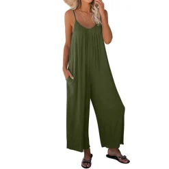 Women's Jumpsuits Casual Summer Basic Daily Wide Leg Navy Blue Overall Solid Color