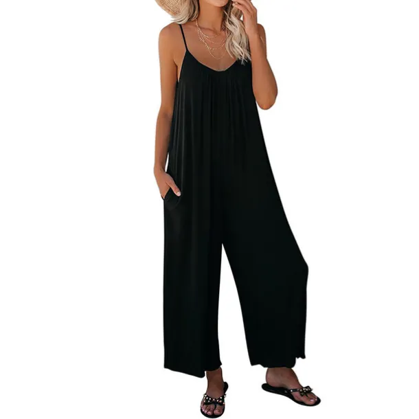 Women's Jumpsuits Casual Summer Basic Daily Wide Leg Navy Blue Overall Solid Color