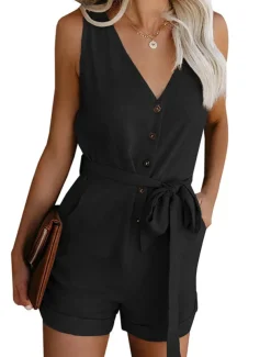 Women's Jumpsuits Patch Pocket Casual Summer Romper Solid Color Basic Holiday Daily Wear Regular Fit Sleeveless Wine Blue White S M L Spring