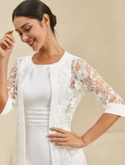 Women's Knee Length Dress White Dress Elegant Formal Party Regular Fit Half Sleeve Crew Neck White Summer