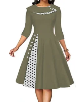 Women's Knee Length Dress Casual Dress Swing Dress Elegant Modern Date Loose Fit Plaid Polka Dot Half Sleeve Crew Neck Black Red Navy Blue Blue Summer Spring