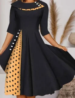 Women's Knee Length Dress Casual Dress Swing Dress Elegant Modern Date Loose Fit Plaid Polka Dot Half Sleeve Crew Neck Black Red Navy Blue Blue Summer Spring